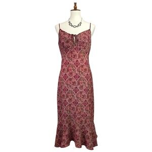 Y2K DBY Ltd. Women's 11/12 Floral Paisley Midi Dress Red Brown Babydoll Fairy